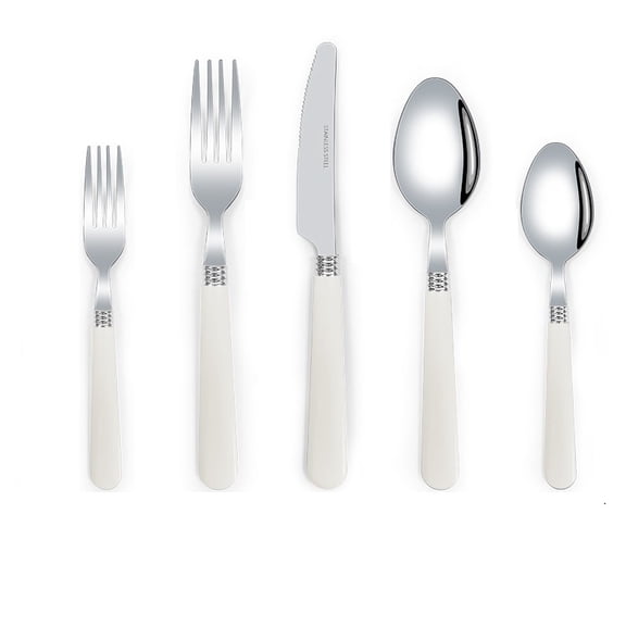 5 Piece Stainless Steel Flatware Set Thick Plastic Handle Steak Knives Forks Spoons Teaspoons Kitchen Silverware