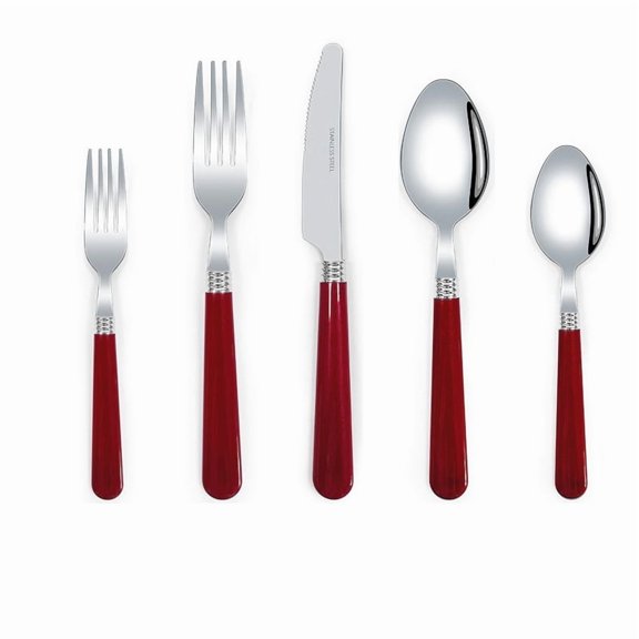 5 Piece Stainless Steel Flatware Set Thick Plastic Handle Steak Knives Forks Spoons Teaspoons Kitchen Silverware
