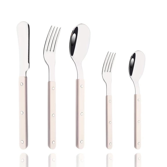 5-Piece Stainless Steel Flatware Set with Plastic Handles for Dining Camping Picnic