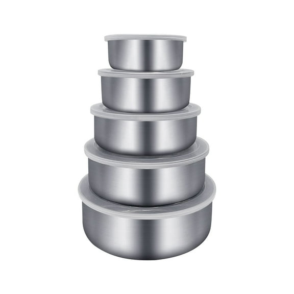 5-Piece Stainless Steel Mixing Bowl Set with Lids | Airtight Food Storage Containers for Kitchen Baking & Meal Prep | Nesting Bowls for Camping & Picnics