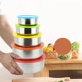 thumbnail image 1 of 5-Piece Stainless Steel Mixing Bowl Set with Sealable Lids, Heat-Resistant Food Storage Containers, Sizes 285ml to 1430ml for Kitchen Use, 1 of 9