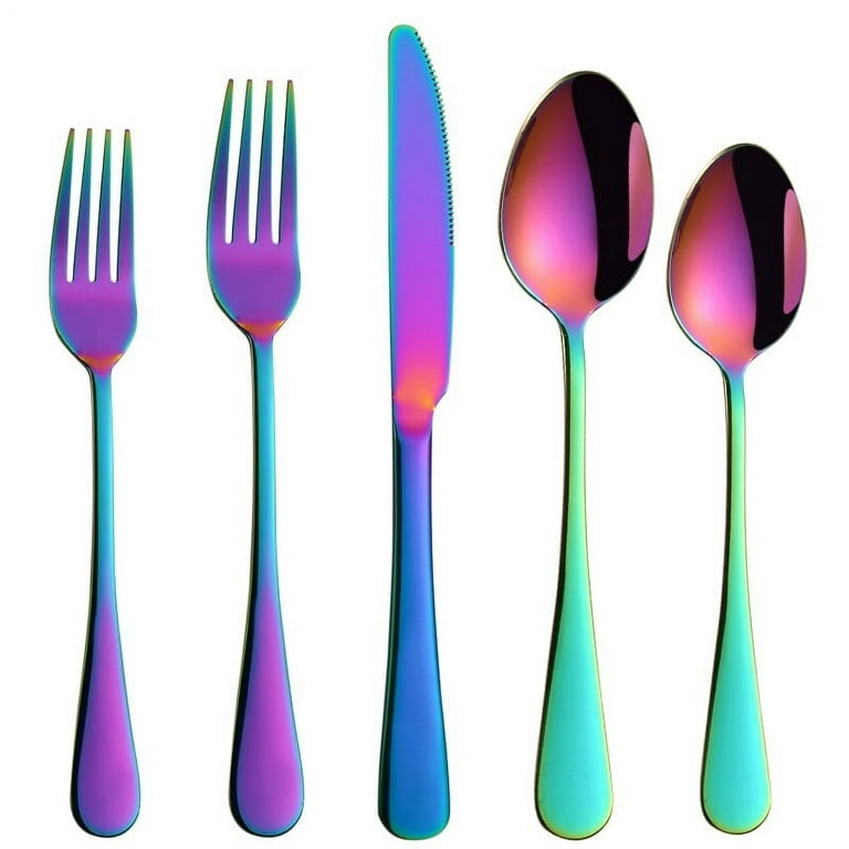 5 Piece Stainless Steel Modern Flatware Eating Utensils Set, Includes  Forks/Spoons/Dinner Knives, Mirror Polished, Dishwasher Safe 