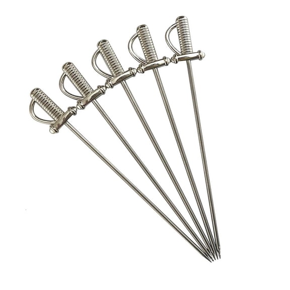 5 Piece Stainless Steel Portable Cocktail Skewers Rustproof Metal Fruit Picks Elegant Shape For Snacks