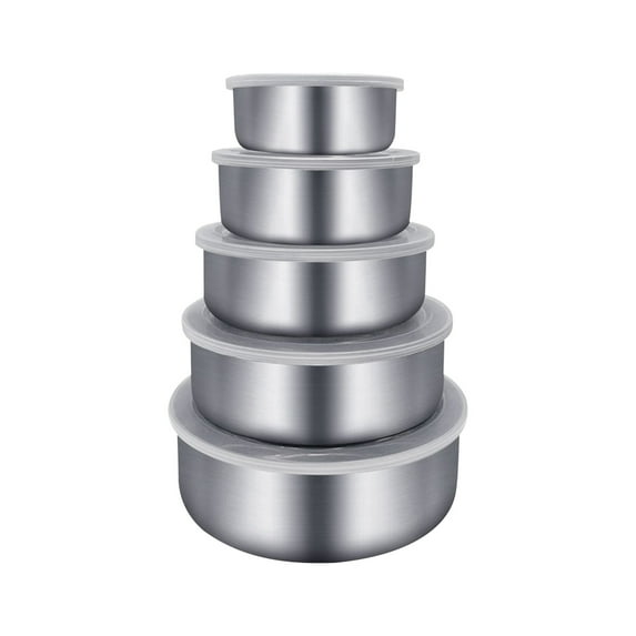 5-Piece Stainless Steel Round Food Storage Containers with Lids, Airtight Refrigerator Fresh-Keeping Boxes, Kitchen Meal Prep Containers