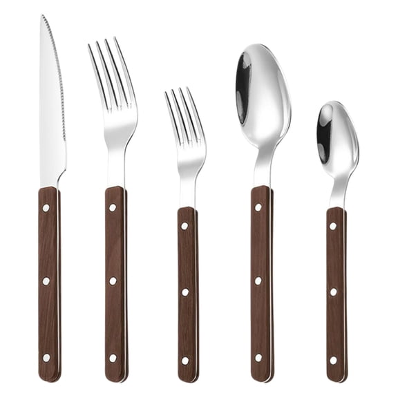 5-Piece Stainless Steel Silverware Flatware Set French Steak Knife Dessert Spoon Kitchen Utensils Coffee