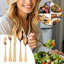 5-Piece Stainless Steel Silverware Set, Heavy Duty Stainless Steel Flatware Utensils Cutlery Set Including Steak Knife Fork and Spoon, Dishwasher Safe, 18/10 Steel, Amber