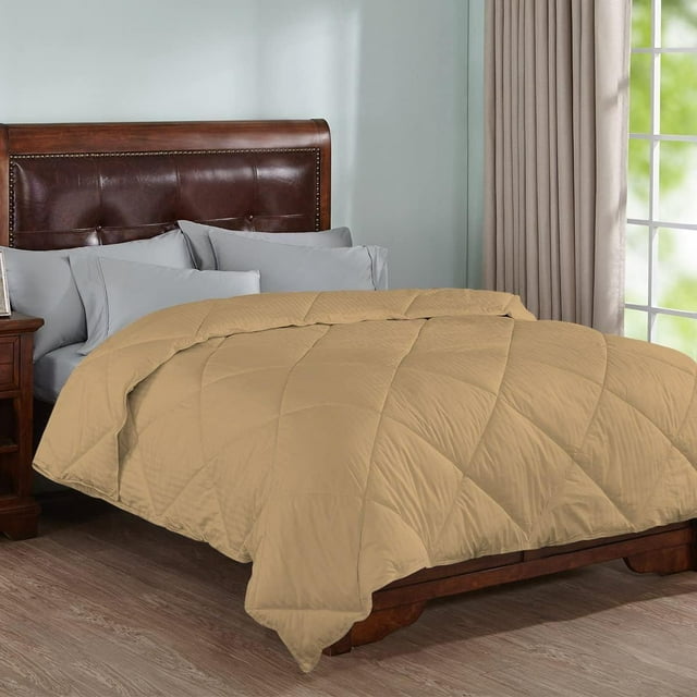 5 Piece Striped Diamond Pattern Comforter Set Super Soft 800 Thread Counts, All Season, 100% Egyptian Cotton, Super King Size Taupe Color