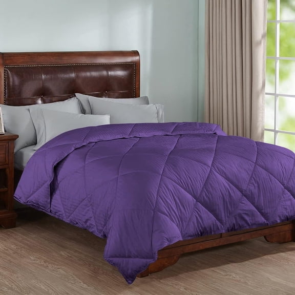5 Piece Striped Diamond Pattern Comforter Set Super Soft 800 Thread Counts, All Season, 100% Egyptian Cotton, Twin/Twin XL Size Purple Color