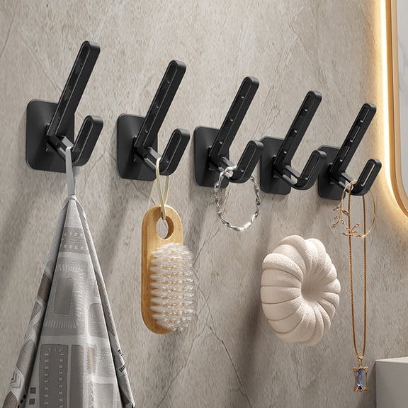 5-Piece Strong Adhesive Clothes Hooks - No Punching Wall-Mounted for Bedroom, Wardrobe & Cloakroom, Also Fits Doors, Row Hooks to Hang Clothes & Save Space