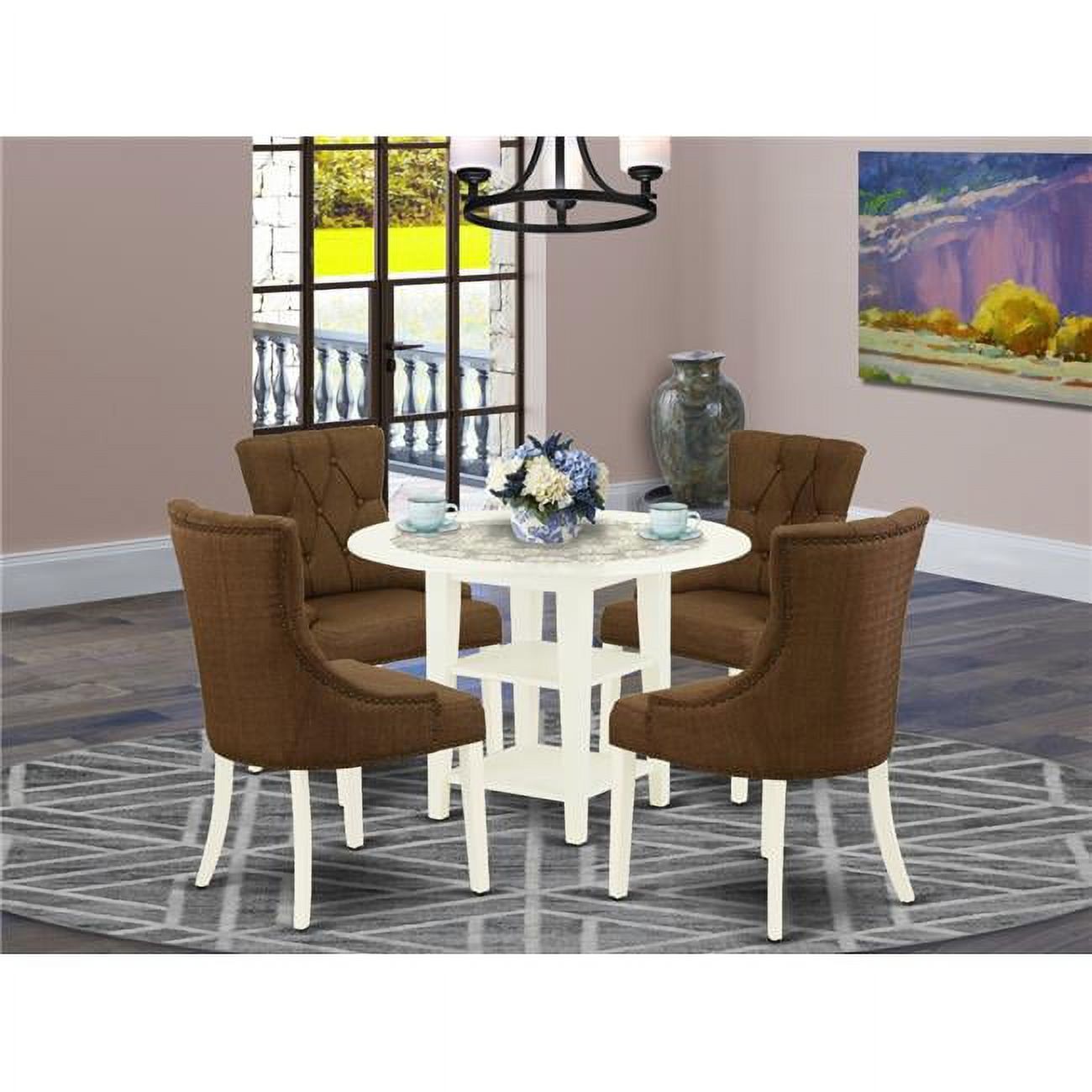 5 Piece Sudbury Dining Set Linen White & Dark Coffee