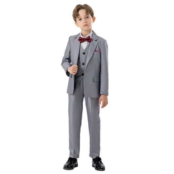 5 Piece Suits for Boys Formal Slim Fitting Suit Set Wedding Ring Bearer Outfits Kids Tuxedo Suit Outfits Lady 2 Piece Summer Cotton Linen Outfits Sets Gray 2Y
