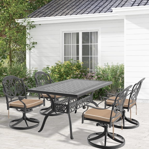 5-Piece Swivel Chair and Table Set | Ideal for Outdoor Gatherings | High-Temperature Resistant Polyester Coating | Comfortable Seats Conforming to Body Curve