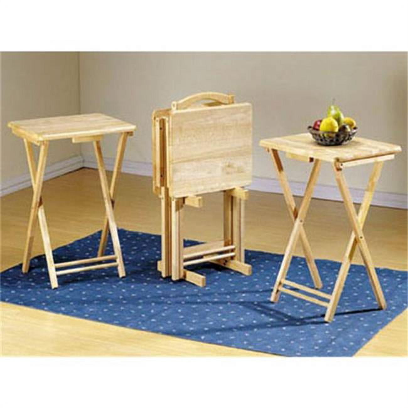 5 Piece TV Tray Table Set in Natural (4 Trays, 1 Stand)