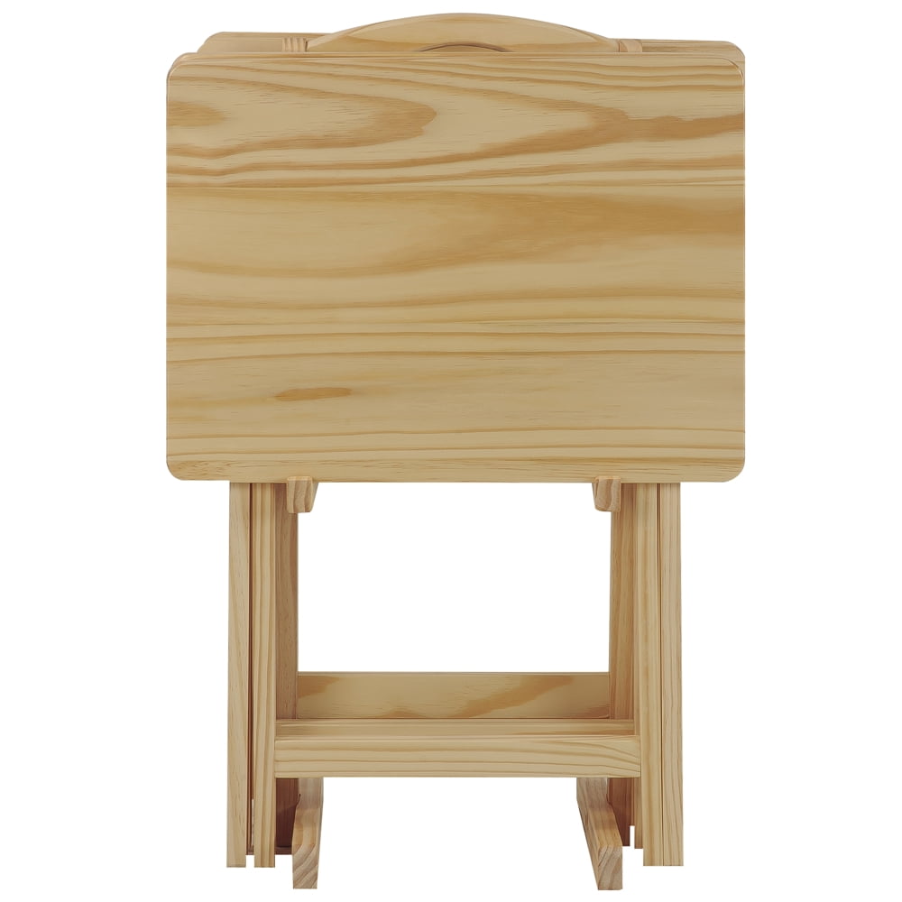 Pine Wood 5-Piece Natural Finish TV Tray Table Set