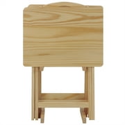 5 Piece TV Tray Table Set in Natural (4 Trays, 1 Stand)