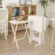 5 Piece TV Tray Table Set in White 4 Trays, 1 Stand
