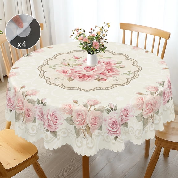 5-Piece Tablecloth Set, 1 Tablecloth + 4 Placemats, Retro Rose Floral Table Cover for Dining Table, Spring Summer Decoration