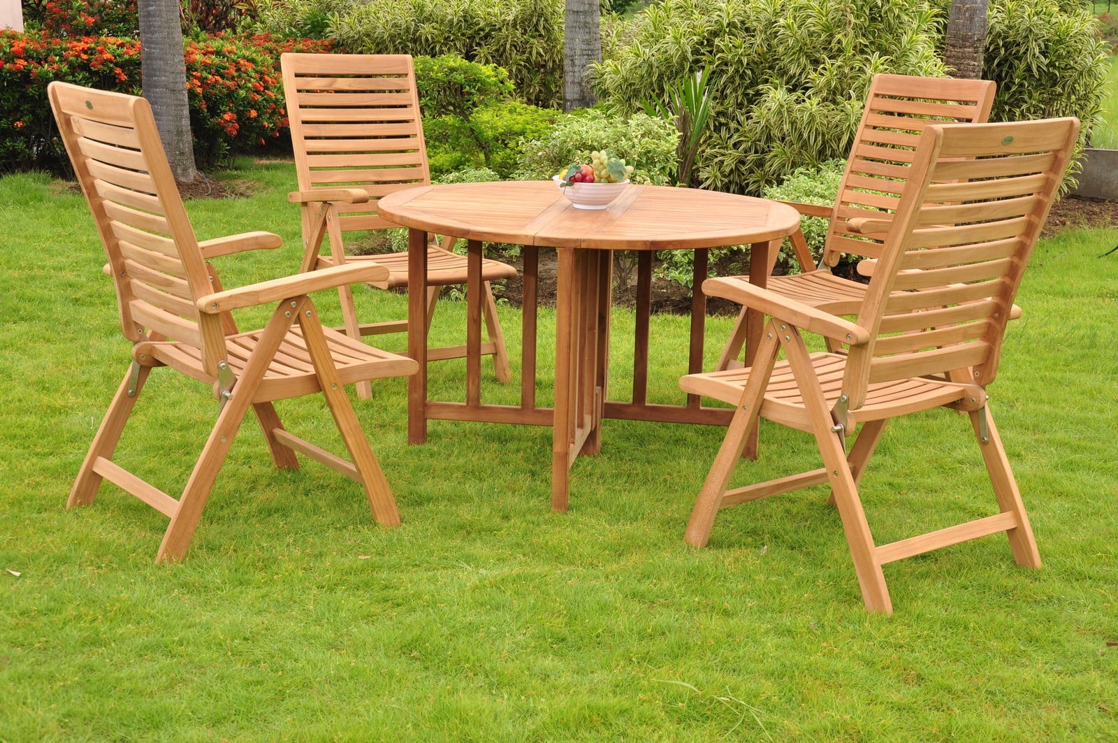 5-Piece Teak Dining Set: 48" Butterfly Folding Table + 4 Ashley Folding ...