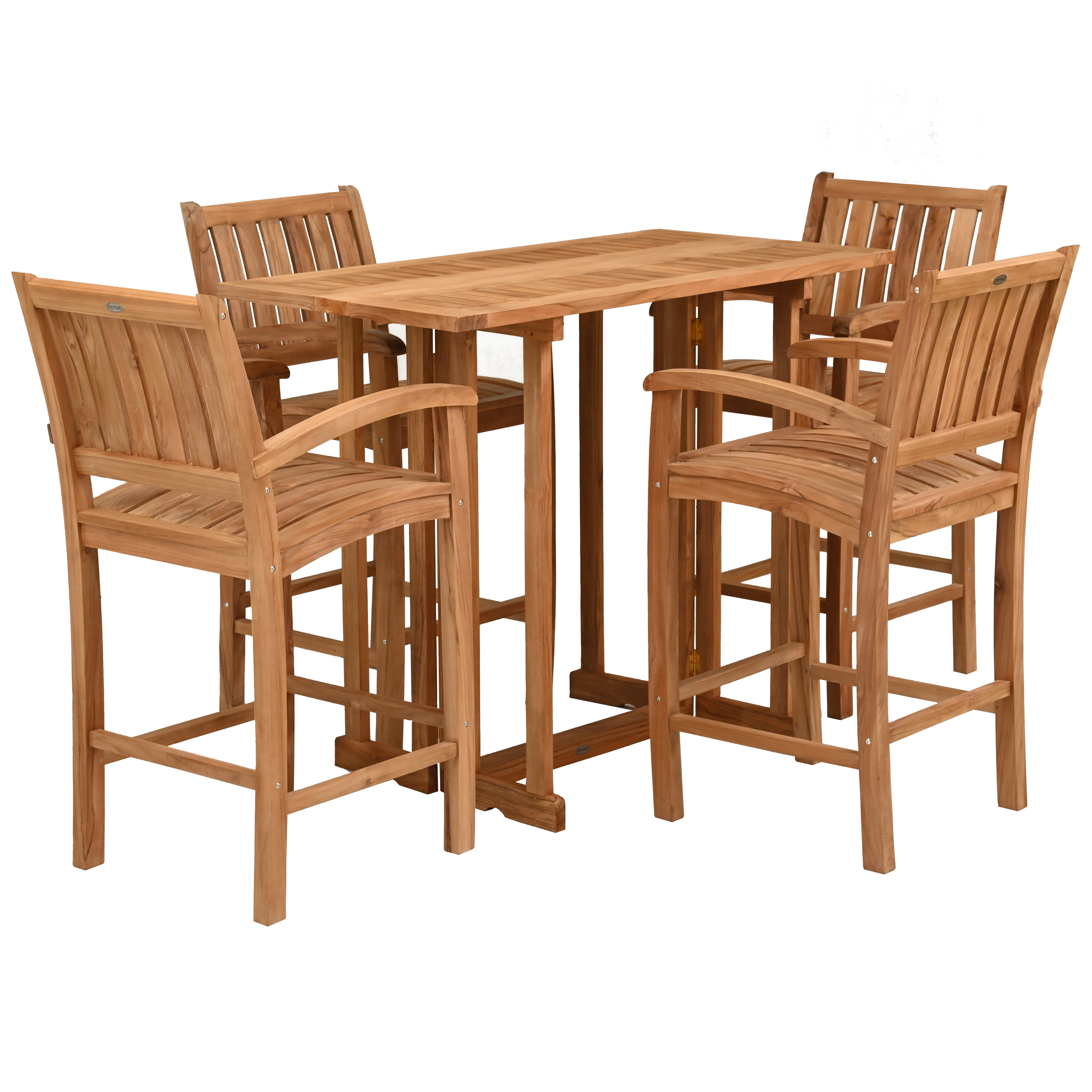 5 Piece Teak Wood Bistro Outdoor Patio Bar Set Including 55 ...