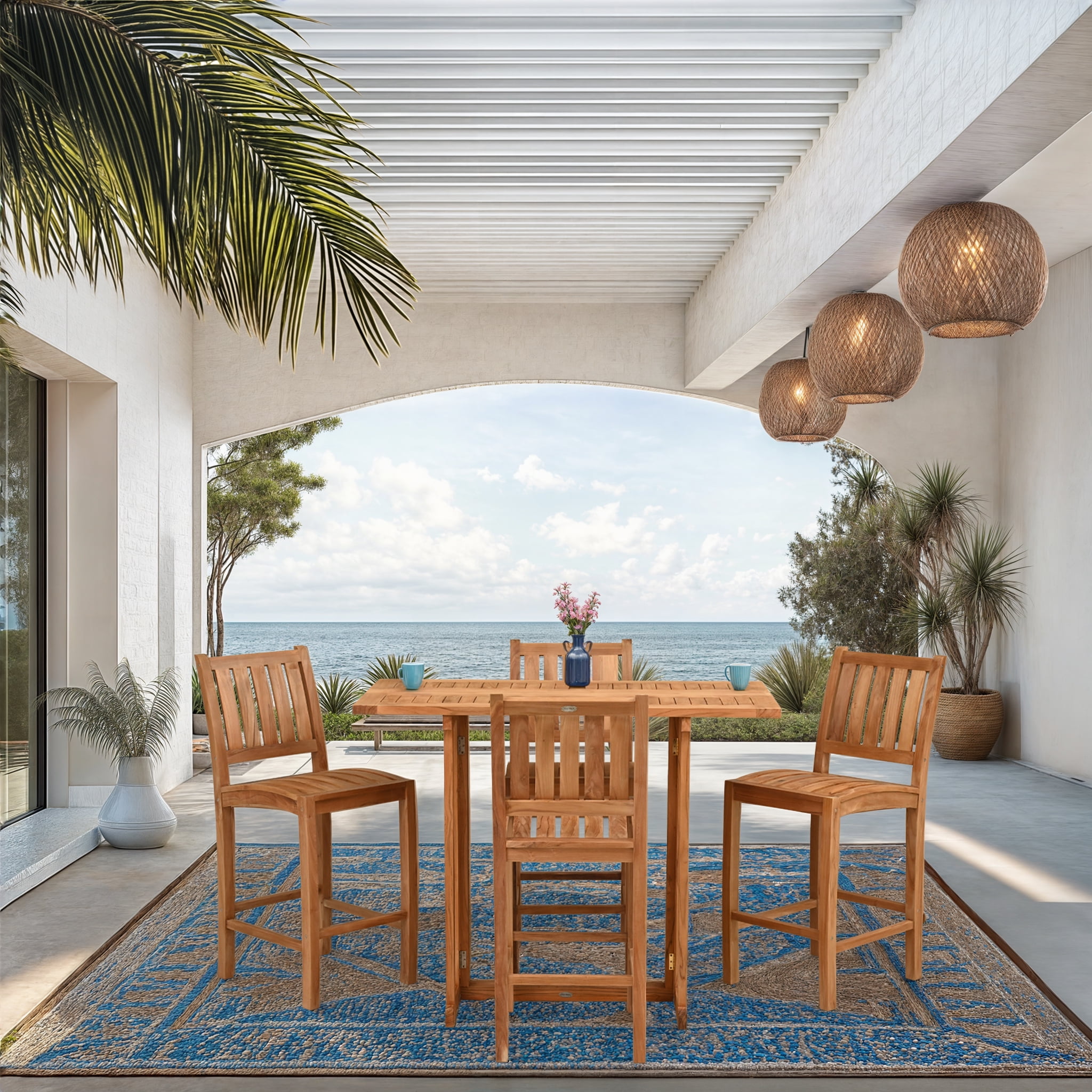 5 Piece Teak Wood Bistro Outdoor Patio Bar Set Including 55 ...