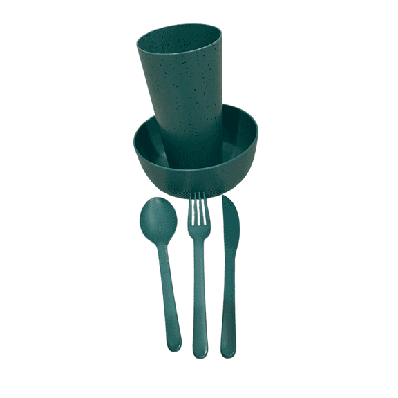 5-Piece Teal Speckled Kids Dining Set BPA-Free Plastic Plate, Bowl, Cup, Spoon, Fork & Knife