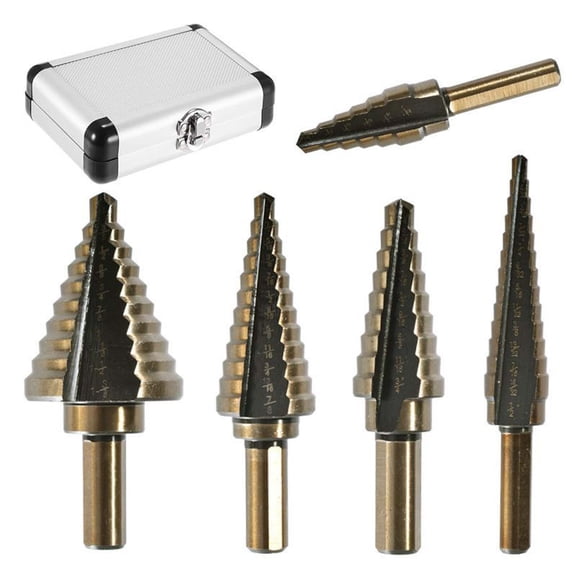 5 Piece Titanium Step Drill Bit Set 50 Sizes HSS Spiral Cone Cutter Hex Shank Unibit Metal Hole Drilling Kit With Case For Sheet Aluminum Wood
