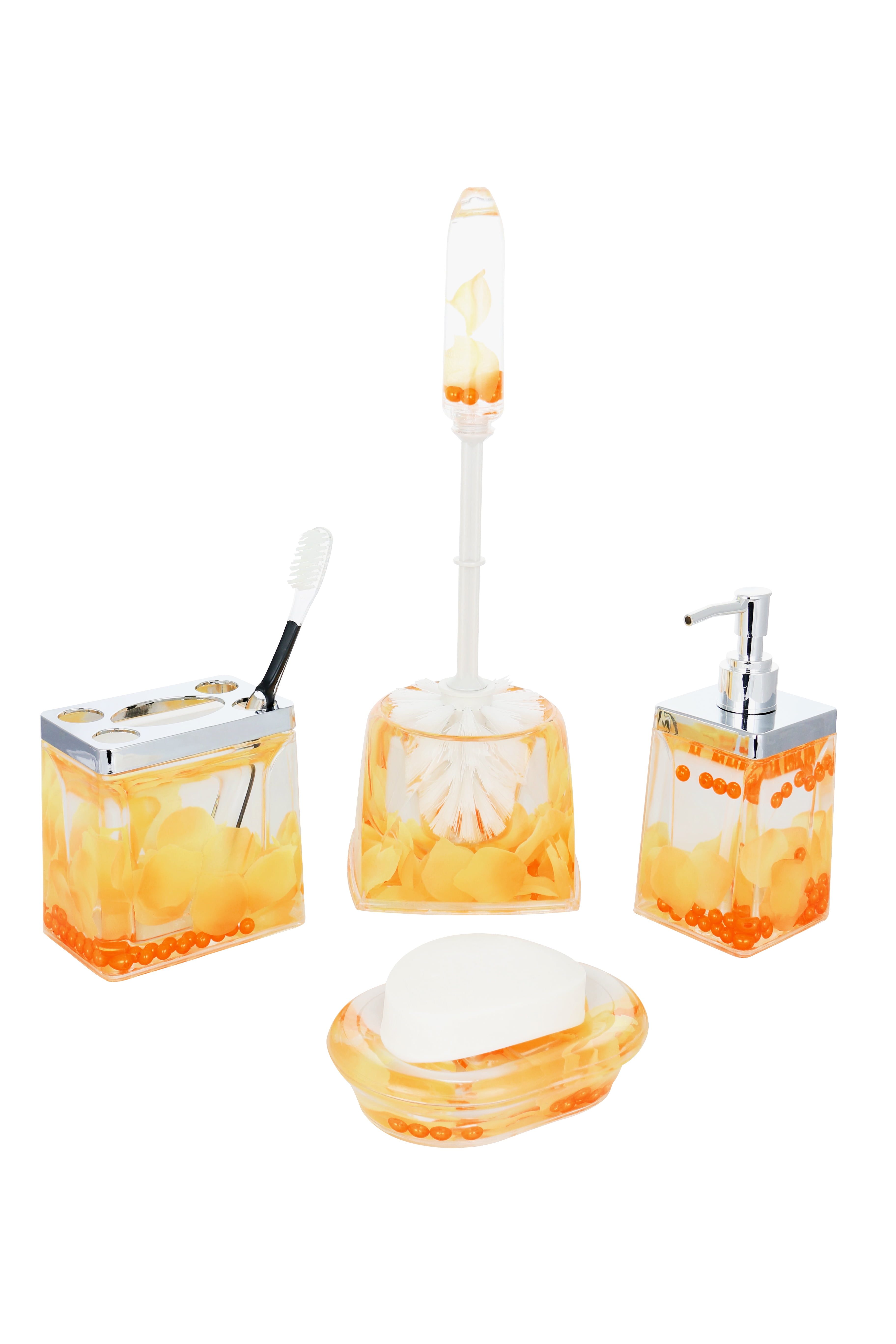 5 Piece Toiletry Bathroom Set With Yellow Petal Design - Walmart.com
