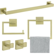 5 Piece Brushed Light Gold Towel Bar Set Bathroom Hardware Set, Square Towel Holder Set SUS304 Stainless Steel Towel Rack Set,Wall-Mounted 23.6 in