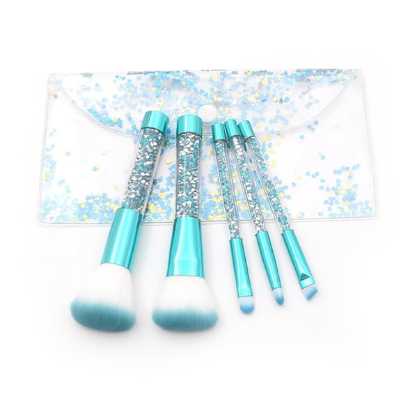 5-Piece Transparent Crystal Diamond Handle Makeup Brush Set (Blue, With Bag) - 5 Brushes + 1 Bag, 5 Pcs Crystal Diamond Material Handle For Eye Brush And Makeup Brush Set, Easter, Makeup Organizers