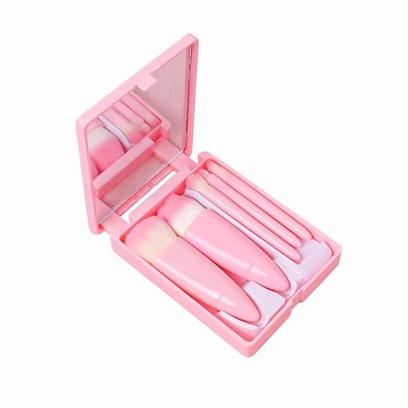 5-Piece Travel Makeup Brush Set with Mirror Case, Portable Cosmetic Brushes