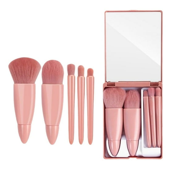 5-Piece Travel Makeup Brush Set with Mirror Case, Portable Cosmetic Brushes