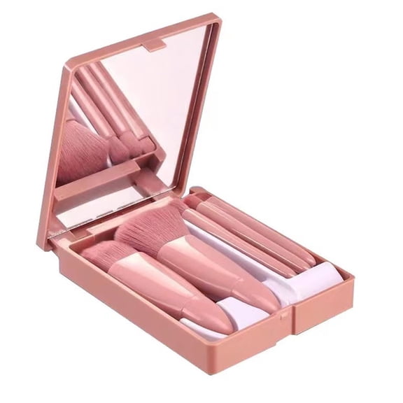 5-Piece Travel Makeup Brush Set with Mirror Case, Portable Mini Cosmetic Kit for Foundation and Eyeshadow