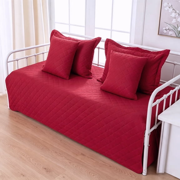 5-Piece Twin Daybed Cover Set, All Season Reversible Quilted Geometric Daybed Bedding Set With 4 Pillow Shams 39"x75"