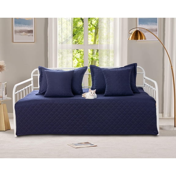 5-Piece Twin Daybed Cover Set, All Season Reversible Quilted Geometric Daybed Bedding Set With 4 Pillow Shams 39"x75"