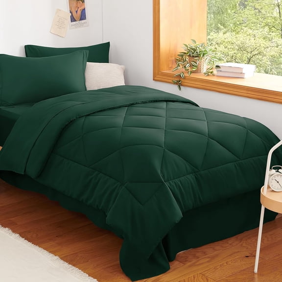 5-Piece Twin XL Emerald Green Comforter Set, Extra Long Bed in a Bag, Includes Comforter, Sheets, and Pillowcases