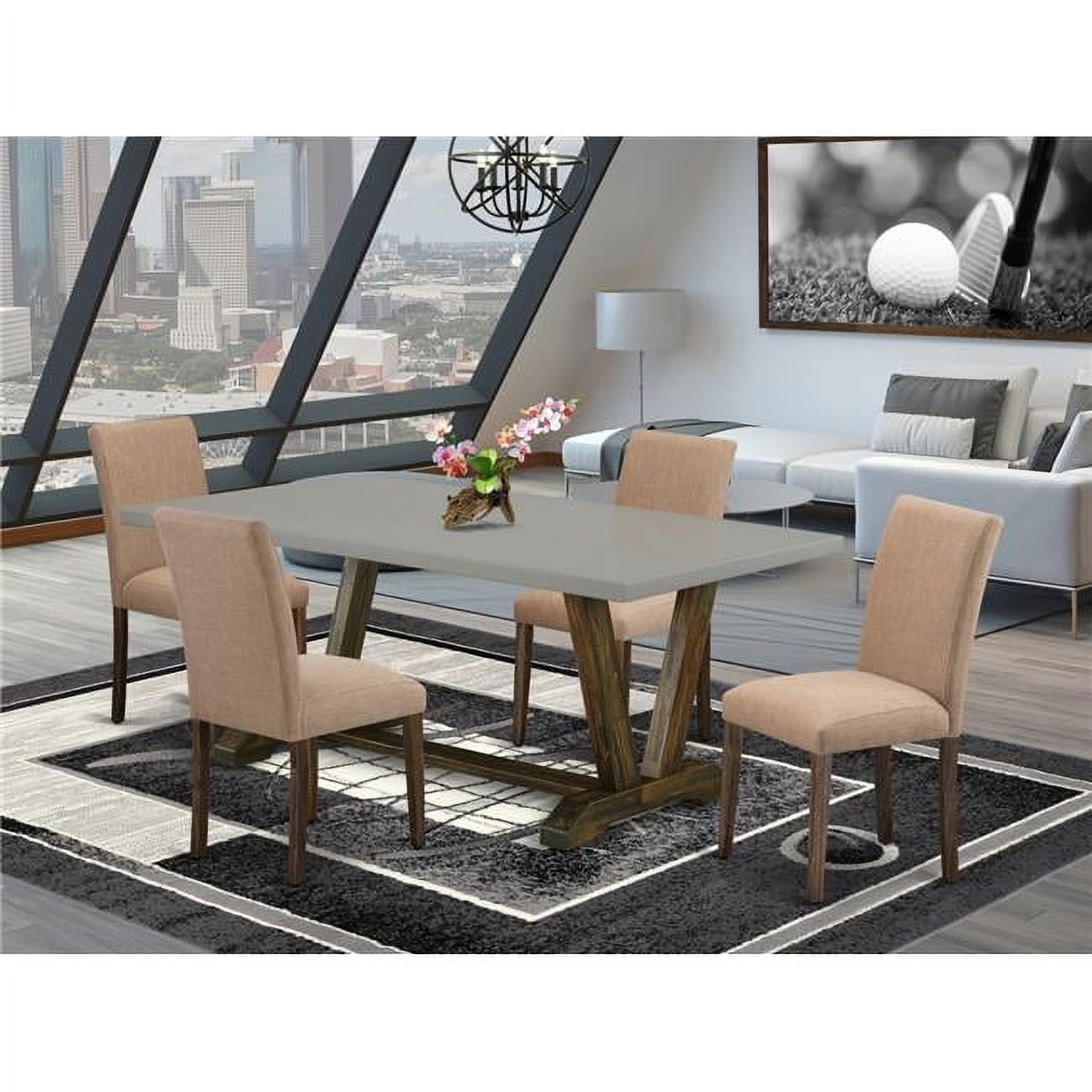 Cement Finish & Distressed Jacobean 5-Piece Dining Set