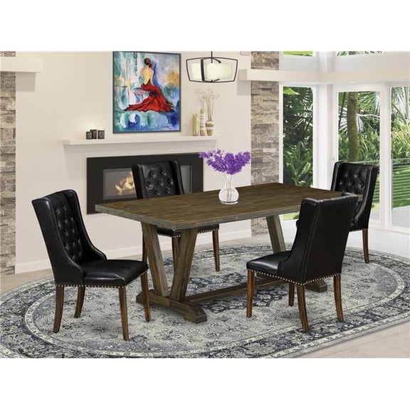 5 Piece V-Style Dining Table Set - Distressed Jacobean