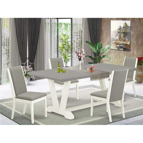 5 Piece V-Style Gorgeous Dining Room Table Set - Shitake, Cement & Linen White