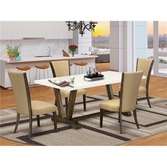 5 Piece V-Style Kitchen Furniture Set - Distressed Jacobean, Linen White & Brown