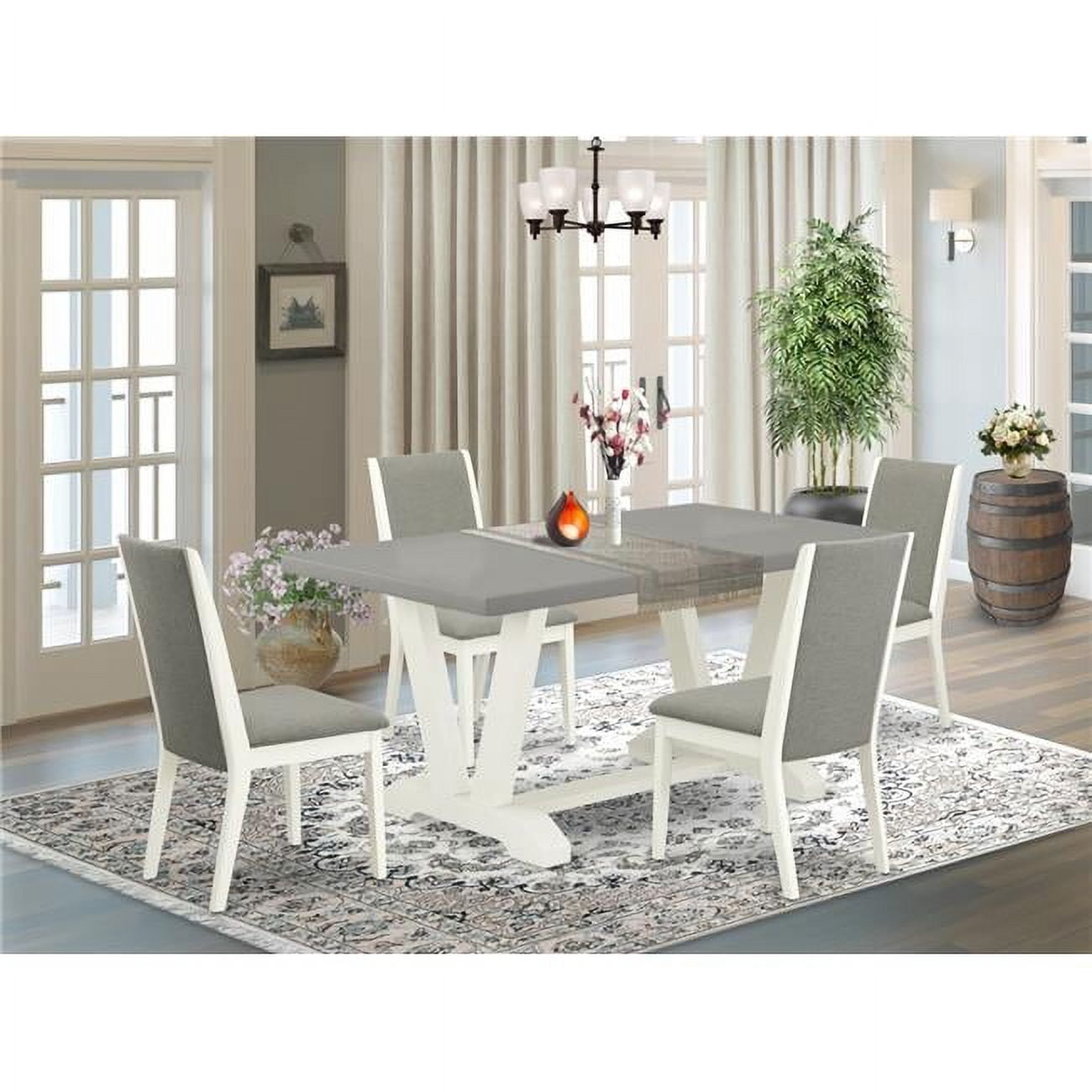 5 Piece V-Style Stylish Modern Dining Table Set - Shitake, Cement
