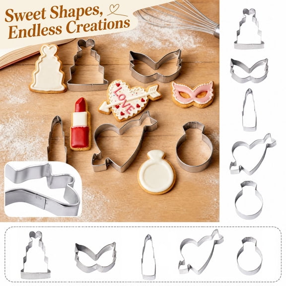 5 Piece Valentine's Day Cookie Cutters Set, Stainless Steel Heart Shape Biscuit Molds for Romantic Pastry, Wedding, Anniversary, Bridal Shower Baking Supplies
