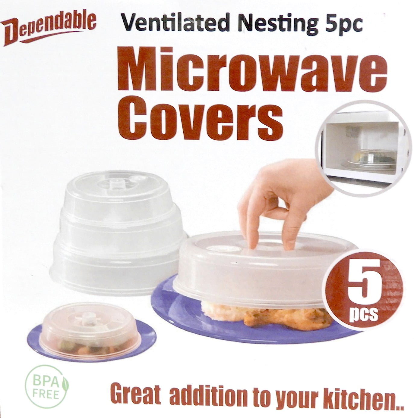 5 Piece Ventilated Microwave Covers Adjustable Steam Vents Assorted Sizes  BPA Free Mixed Sizes For Large & Small Food Plates Bowls by Dependable  Industries 
