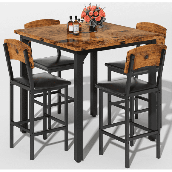 MOOSENG 5 Piece Walnut Dining Table Set | 36 Counter Height Table & 4 Bar Stools | Modern Kitchen Dining Set, with Upholstered Chairs, Compact Dining Set