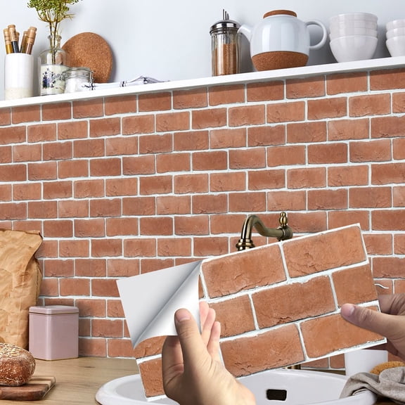 5 Piece Waterproof Tiles Stickers Wall Decals 11.8'' x 5.9'' Mosaic Brown Brick Pattern Peel and Stick Backsplash Kitchen Bathroom Tile