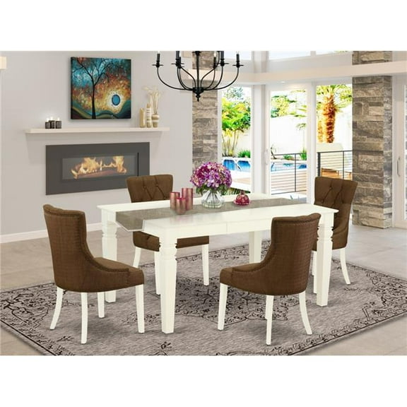 5 Piece Weston Dining Set - Linen White & Dark Coffee