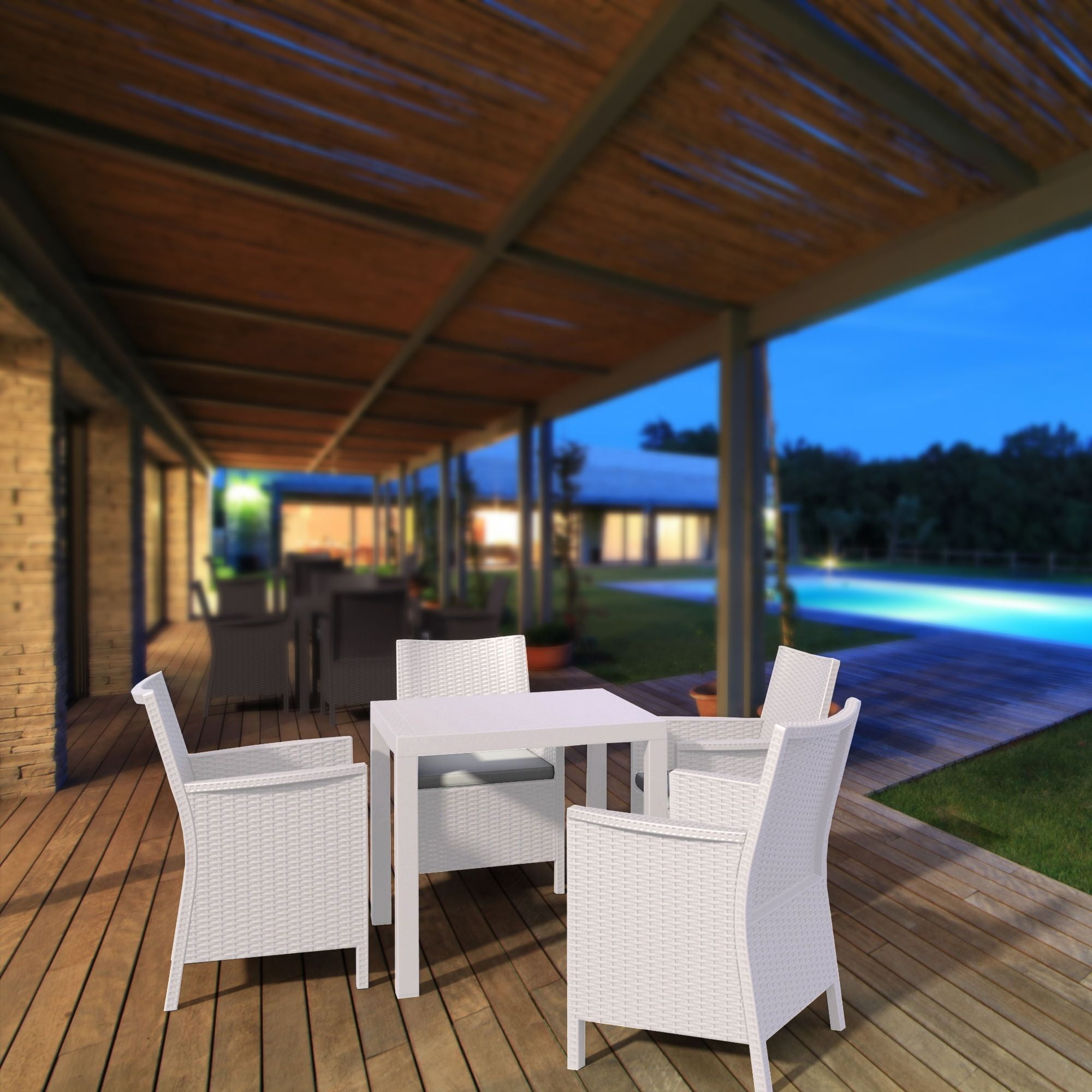 White Resin Outdoor Dining Set with Sunbrella Cushions, 5-Piece