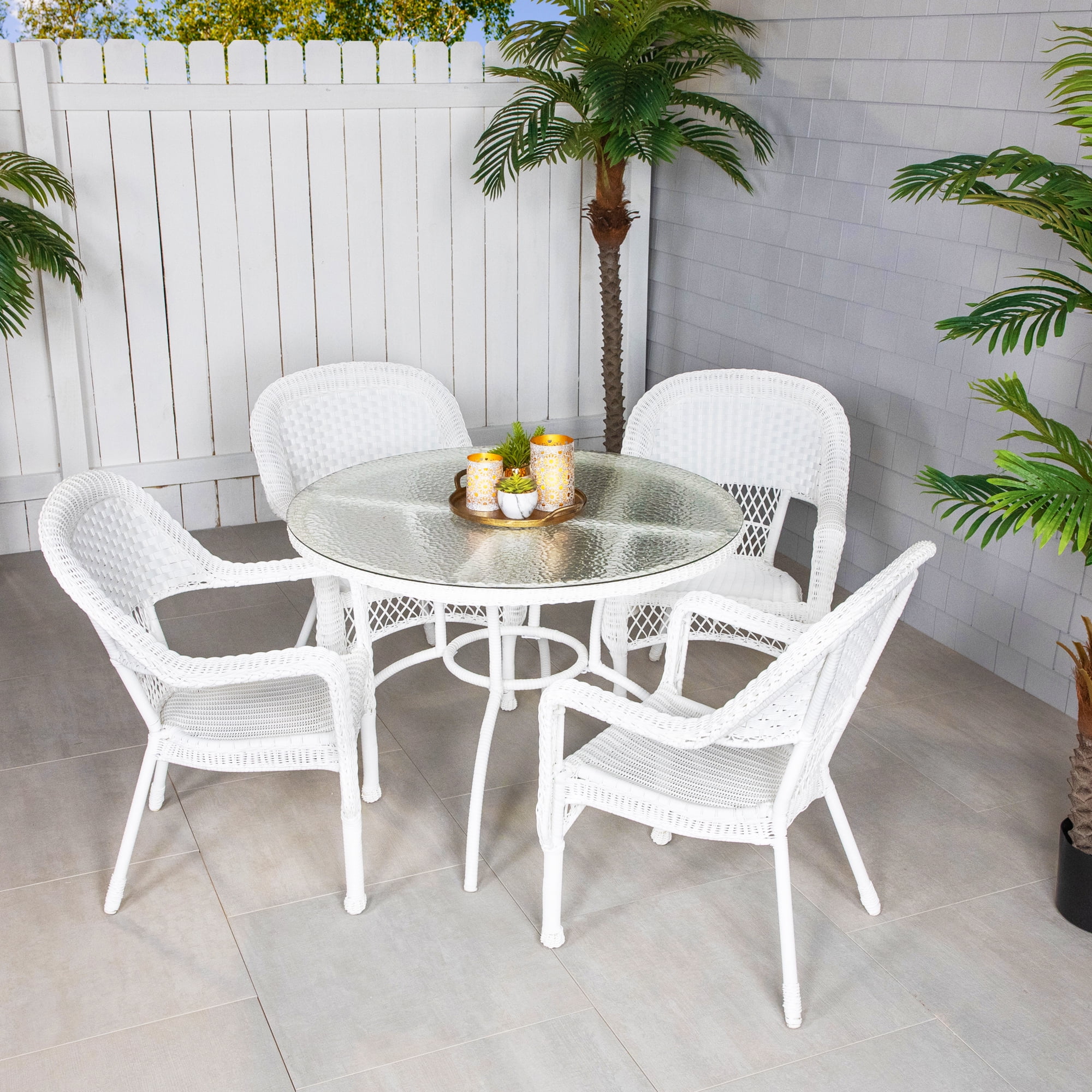 5-Piece White Resin Wicker Outdoor Dining Set - Walmart.com