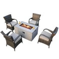 thumbnail image 1 of 5-Piece Wicker Patio Firepit Dining Set with Gray Cushions, 1 of 12