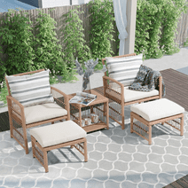 5 Piece Wicker Patio Furniture Set, All Weather Rattan Outdoor Conversation Bistro Set with Ottomans, Patio Lounge Chairs and Side Table Set for Porch, Balcony, Deck, Backyard