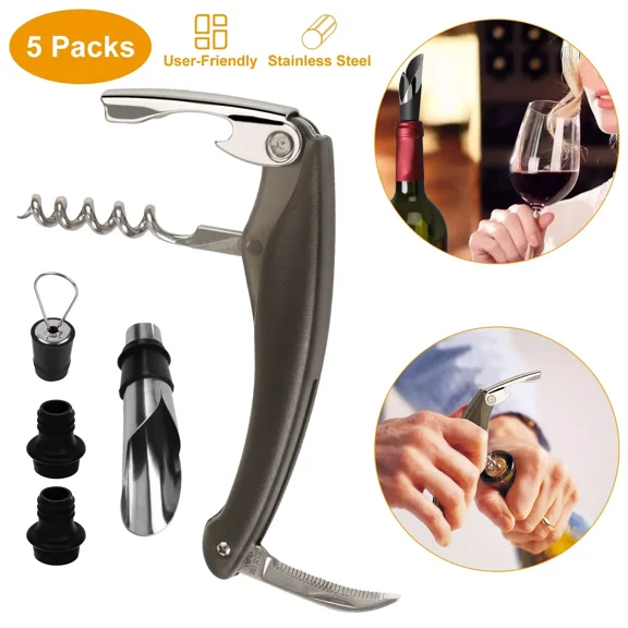 5-Piece Wine Bottle Opener Corkscrew Wine Accessory Tool Stopper Foil Cutter